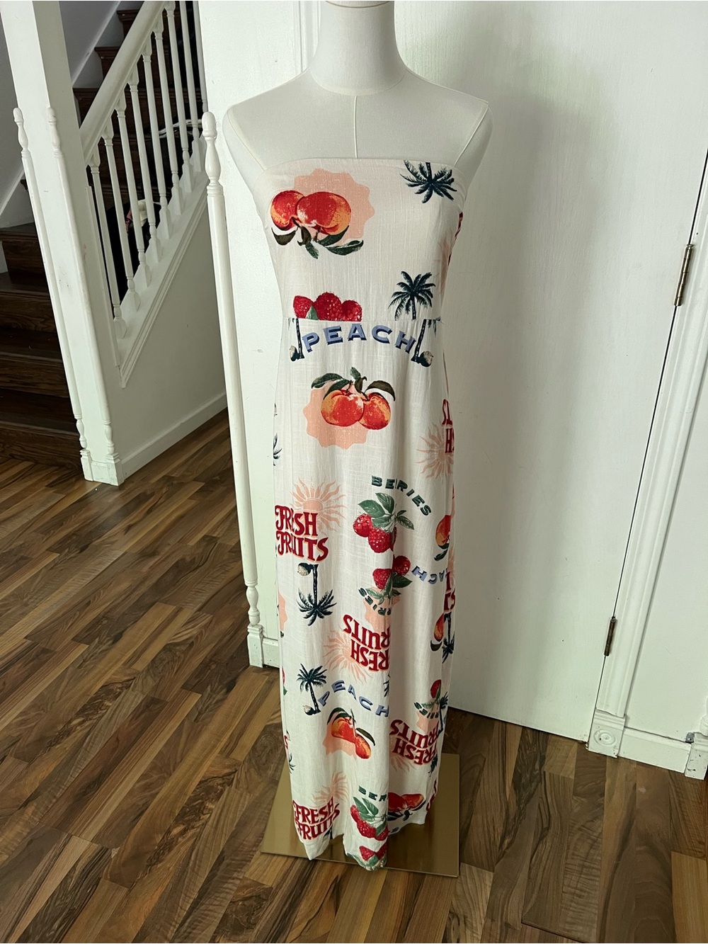 Strapless Fruit / Farmers Market / Italian Summer Midi / Long Dress, Medium, EUC